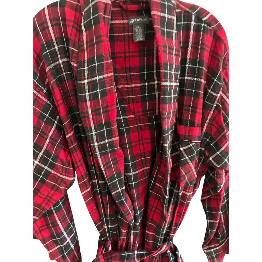 St. John's Bay Mens Robe 2XL Flannel Cotton Plaid Long Sleeve Loungewear